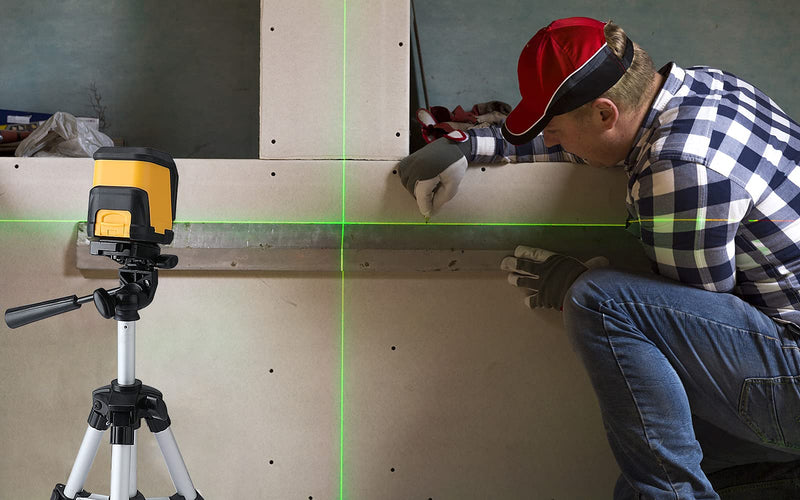 PREXISO 65FT Laser Level Self Leveling Cross-Line Laser Green Beam, with Rotatable Mount Clamp, LED Indicator for Hanging Pictures, Home Renovation, Floor Tile, Construction, 2 AA Batteries Included 360°Clamp& LED Indicator