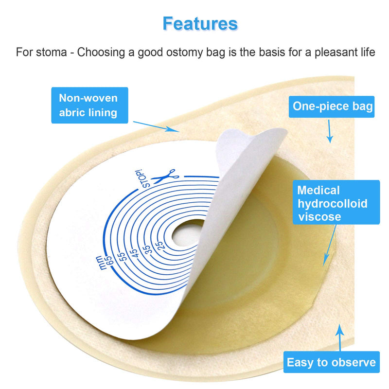 Ostomy Colostomy Supplies, 10 PCS Colostomy Bag, One Piece Drainable Pouches with Twist-Tie for Ileostomy Stoma Care, Cut to Fit(Max 20-65mm) 10 Count (Pack of 1)