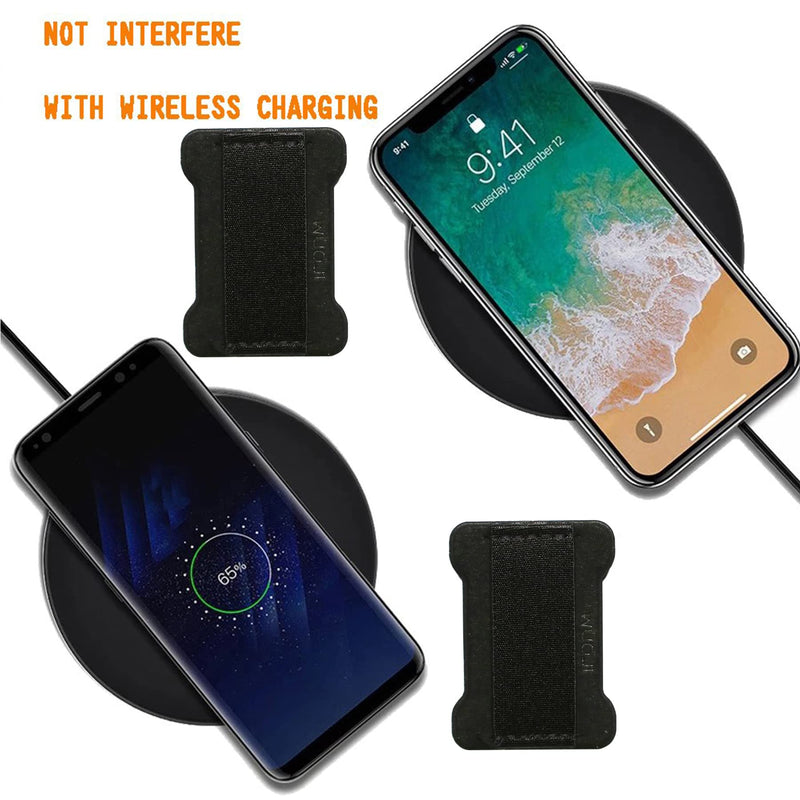 WUOJI - Finger Strap Phone Holder - Ultra Thin Anti-Slip Universal Cell Phone Grips Band Holder for Back of Phone - 2Pack(Black) Black