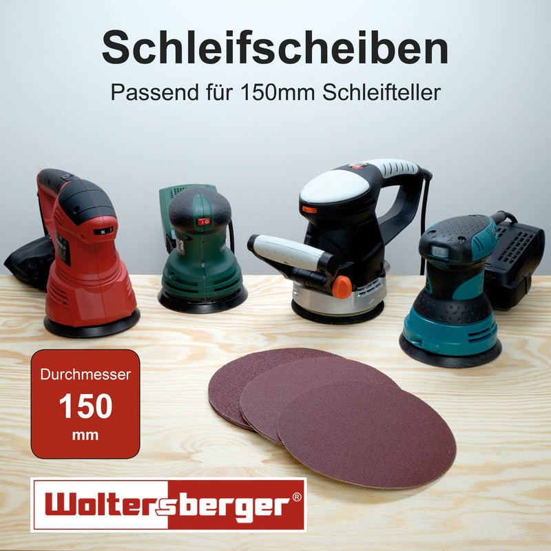 Woltersberger® 50 pieces eccentric sanding discs Ø 150mm | Grain P80 | 15 holes in green | Sandpaper for optimal sanding, versatile use 1