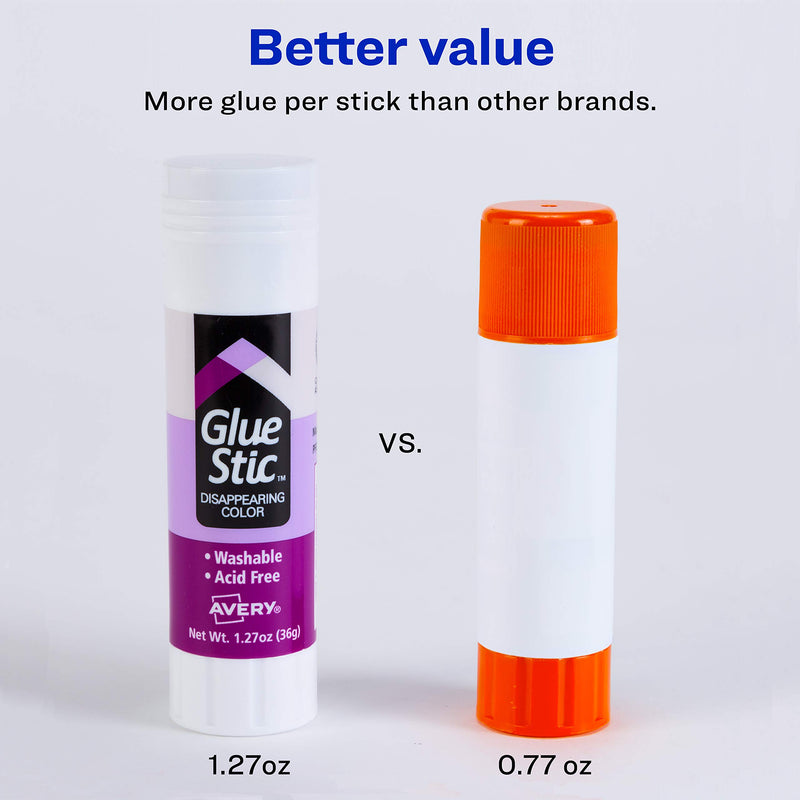 Avery Glue Stick Disappearing Purple Color, Washable, Nontoxic, 1.27 oz. Permanent Glue Stic, 6pk (98071)