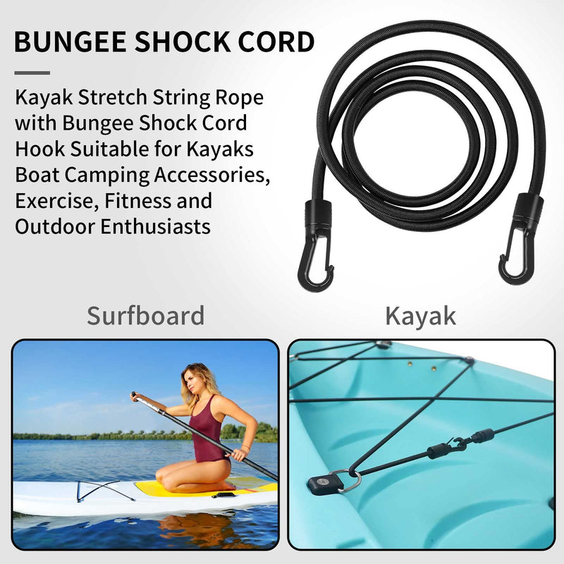 GEUNTECH 1/4" Elastic Bungee Shock Cord - Kayak Stretch String Rope with Bungee Shock Cord Hook Suitable for Kayaks Boat Camping Accessories, Exercise, Fitness and Outdoor Enthusiasts 10 Feet rope + 4 Hooks