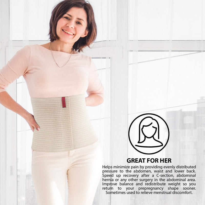 ORTONYX 10.25" Abdominal Binder for Men and Women / Postpartum Post-operative Post-surgery Wrap / Abdomen Navel Umbilical Hernia Support Belt / 524010 Beige S/M S/M (22"-35")