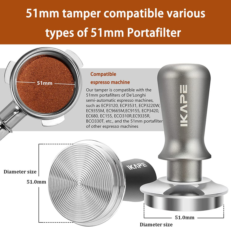 51mm Calibrated Espresso Tamper, Coffee Tamper with Two Calibrated Springs Loaded, High-quality Calibrated Tamper with Reliable Materials, 100% Food Grade 304 Stainless Steel Tamper 51mm