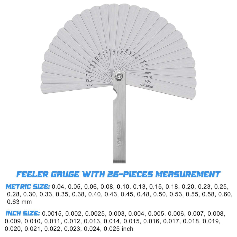 3 Pieces Stainless Steel Feeler Gauge Dual Marked Metric SAE Offset Valve Thickness Gauge 32-Pieces/ 26-Pieces/ 16-Pieces Feeler Gauge for Measuring Width Thickness