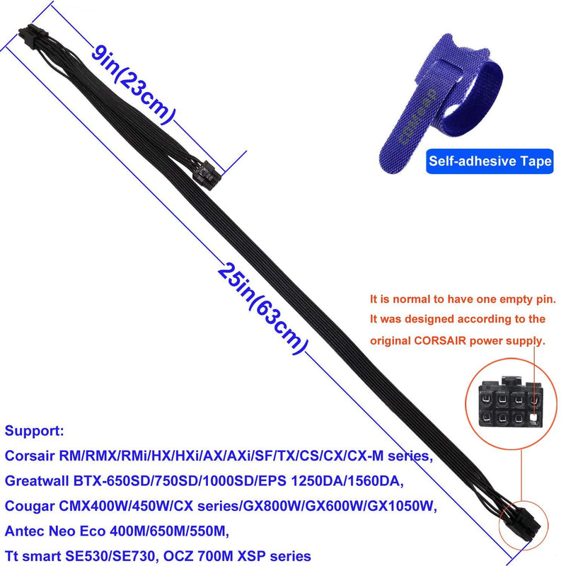 COMeap ATX CPU 8 Pin Male to Dual PCIe 2X 8 Pin (6+2) Male Power Cable for Corsair Modular Power Supply 25-inch+9-inch (63cm+23cm)