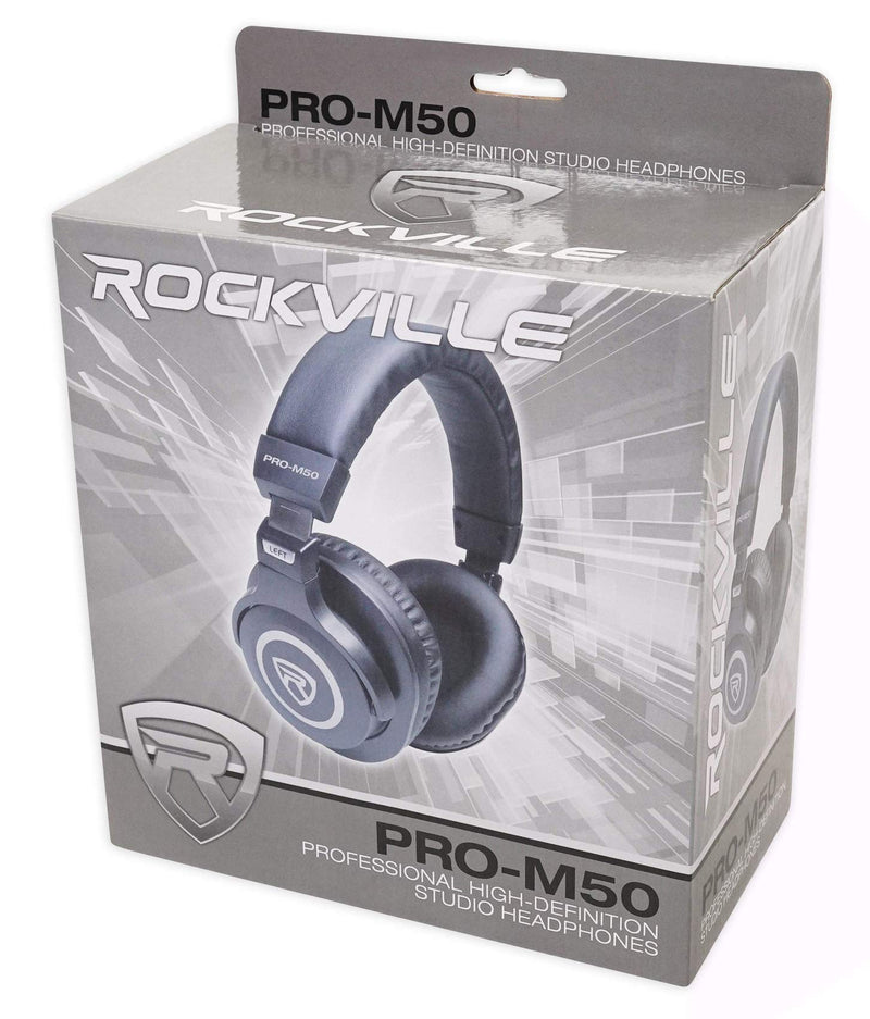 Rockville PRO-M50 Studio Headphones w/ Detachable Coil Cable, Case+Extra Ear Pad
