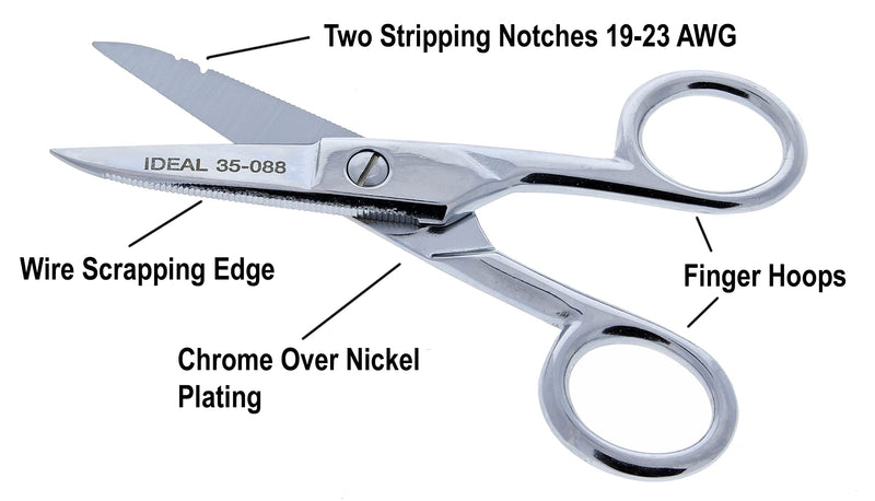 IDEAL Industries, Inc. 35-088 Electrician's Scissors, Heavy-Duty Scissors for 16 AWG Solid, 12 AWG Stranded Wire, 5 1/2 in., 1 Scissor