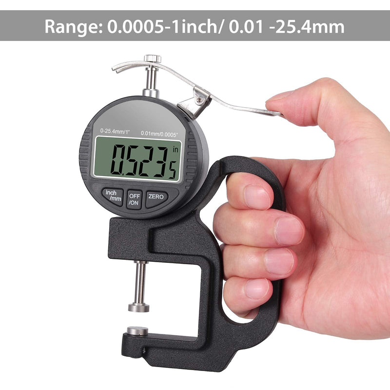Neoteck Digital Thickness Gauge 1 inch/25.4mm, 0.0005"/ 0.01mm, Thickness Meter Precise Electronic Micrometer with LCD Display 1"/0.0005"