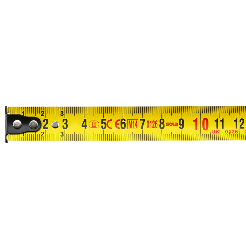 SOLA tape measure - COMPACT - 3m / 16mm - pocket tape measure with belt clip - steel tape, painted yellow with mm scale - accuracy class II - roll meter with movable end hook - meter measure length - 3m/16mm