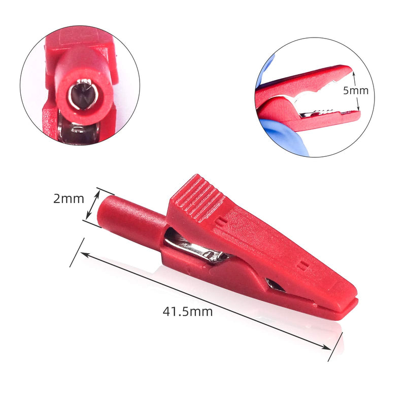 Peakelect can Connect 2mm Banana Jack Test Probe & 2mm Banana Plug 10pcs Full Insulated Safety Mini Test Alligator Clips Crocodile Clamps Jaws for Electrical Laboratory Measuring red Black