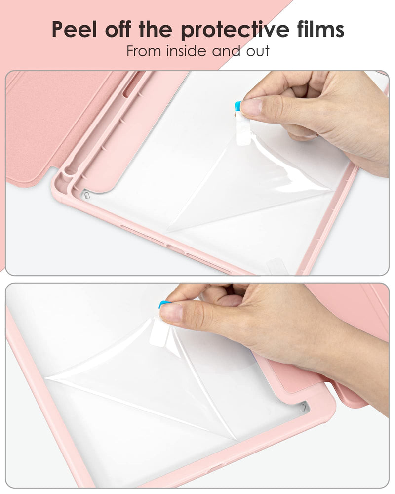 DTTOCASE iPad 6th / 5th Generation 9.7 inch Case (2018/2017), iPad Air 2 & 1 9.7 Inch (2014/2013) Case with Clear Transparent Shockproof Back Cover [Built-in Pencil Holder, Auto Sleep/Wake]-Rose Gold Rose gold