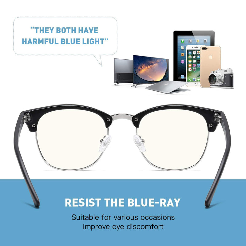 AOMASTE Blue Light Blocking Glasses Retro Semi Rimless UV400 Clear Lens Computer Eyewear For Men Women C2 Matte Black Silver Frame