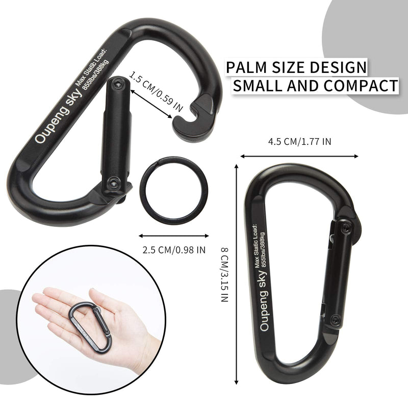 Carabiner Clip, 855lbs,3" Heavy Duty Caribeaners for Hammocks, Camping Accessories,Hiking,Keychains,Outdoors and Gym etc,D Shaped Spring Hook Small Carabiners for Dog Leash,Harness and Key Ring,Black 2