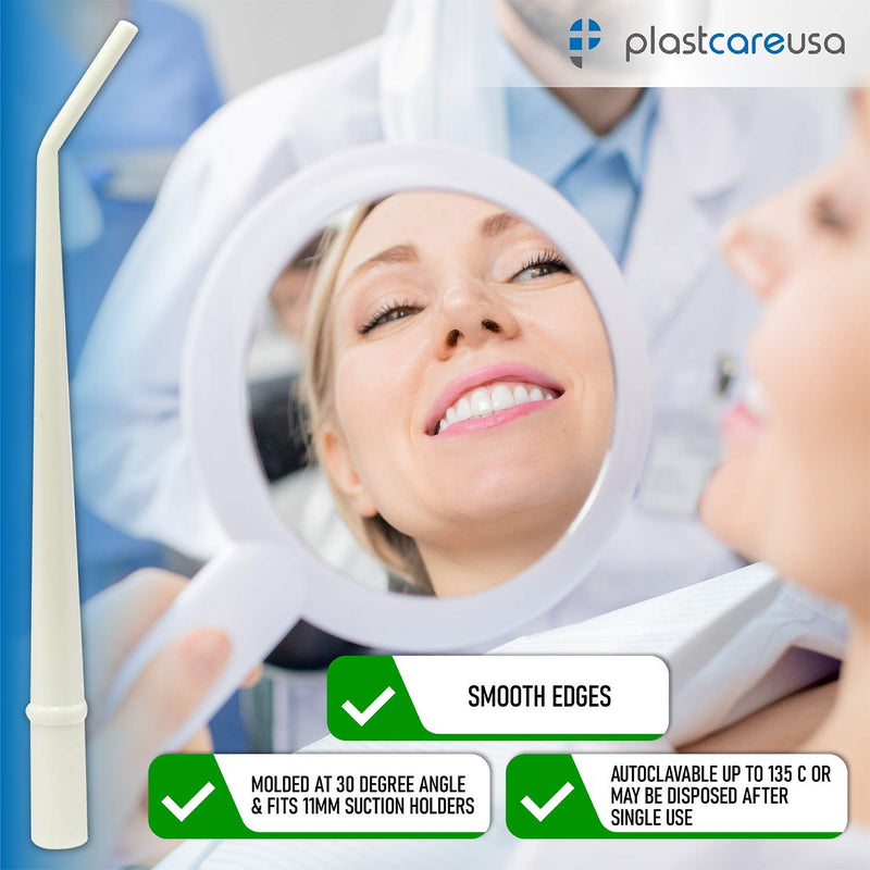 100 Dental Surgical Aspirator White Suction Tips, 1/8 Inch Diameter, 4 Bags of 25 Tips