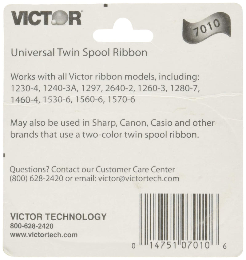 Victor 7010 Universal Twin Spool Ribbon for Compatible Sharp, Canon, Casio, and Other Calculators (1230-4, 1240-3A, 1297, 2640-2, 1260-3, 1280-7, 1460-4, 1530-6, 1560-6, 1570-6), Black/Red