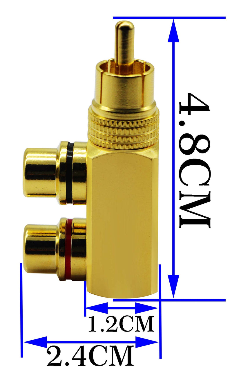 zdyCGTime RCA Splitter Adapter,90 Degree Right Angle RCA Male to 2 RCA Female Plug Audio Video Splitter Adapters Gold-Plated Metal Connector M/F(2 Pack)