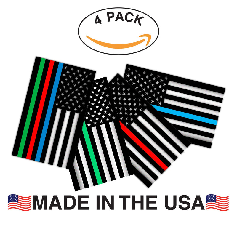 Kenco Reflective US Flag Thin Blue LINE Bumper Sticker Decal 4 Pack, Support Police, Firefighters, Military and First Responders