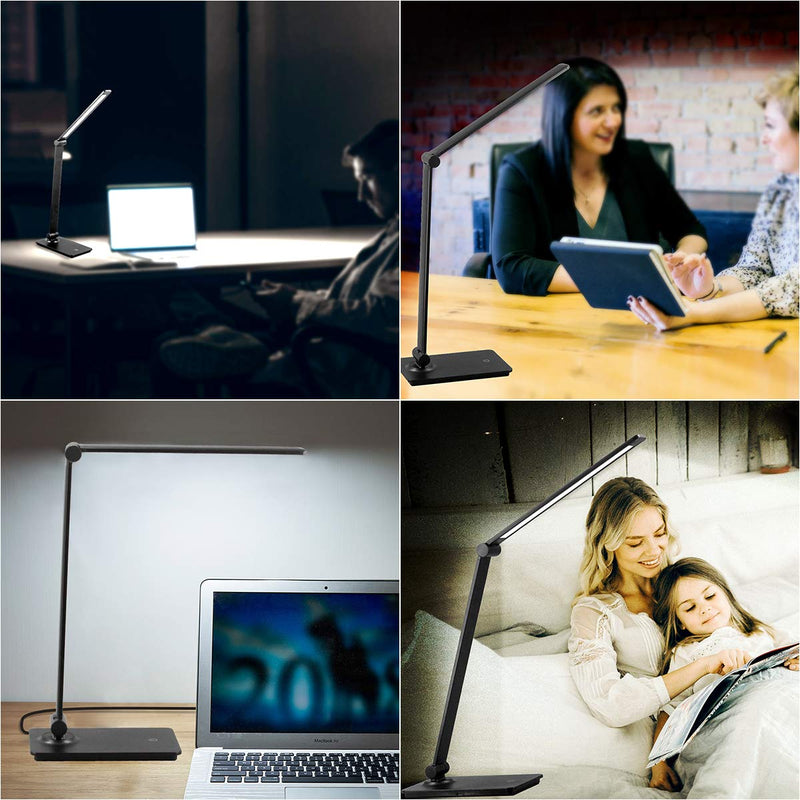 LED Desk Lamp, Touch Control Desk Lamp with 3 Levels Brightness, Dimmable Office Lamp with Adjustable Arm, Foldable Table Desk Lamp for Table Bedroom Bedside Office Study, 5000K, 8W, Black