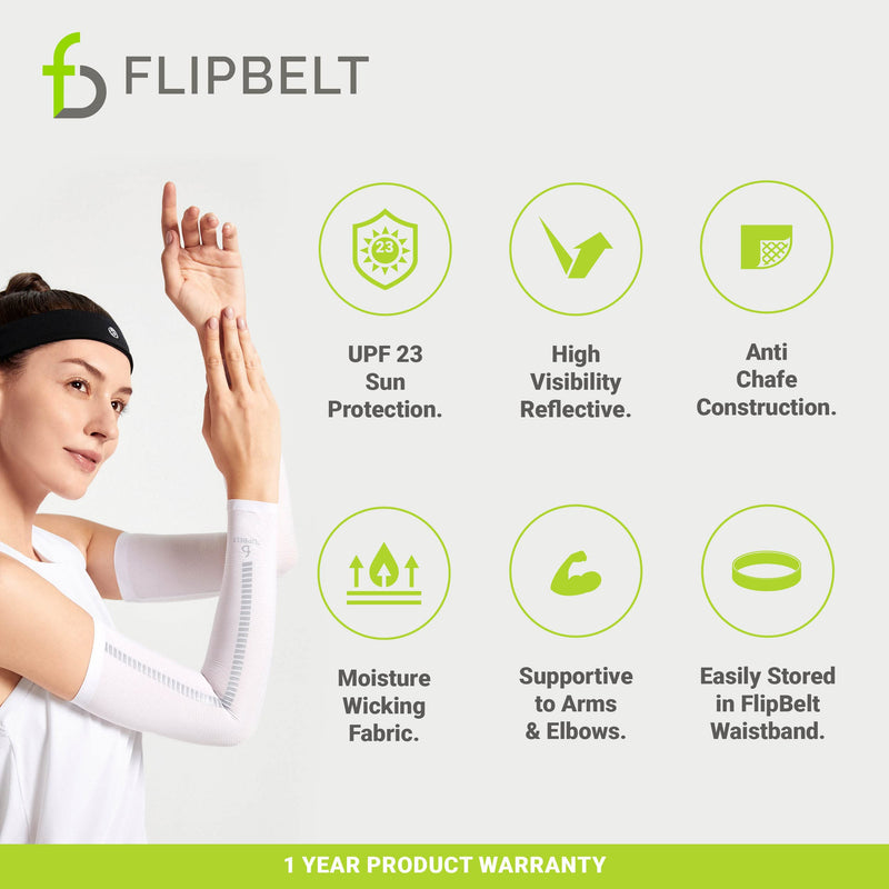 FlipBelt Arm Sleeves for Women and Men USA Company | UV Protection Elbow Brace for Women and Men | Cooling Arm Sleeves White Medium/Large