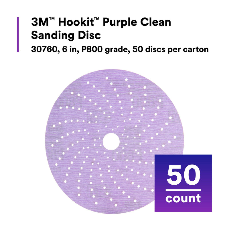 3M Hookit Purple Clean Sanding Disc 334U, 30760, 6 in, P800 grade, 50 discs per carton 1