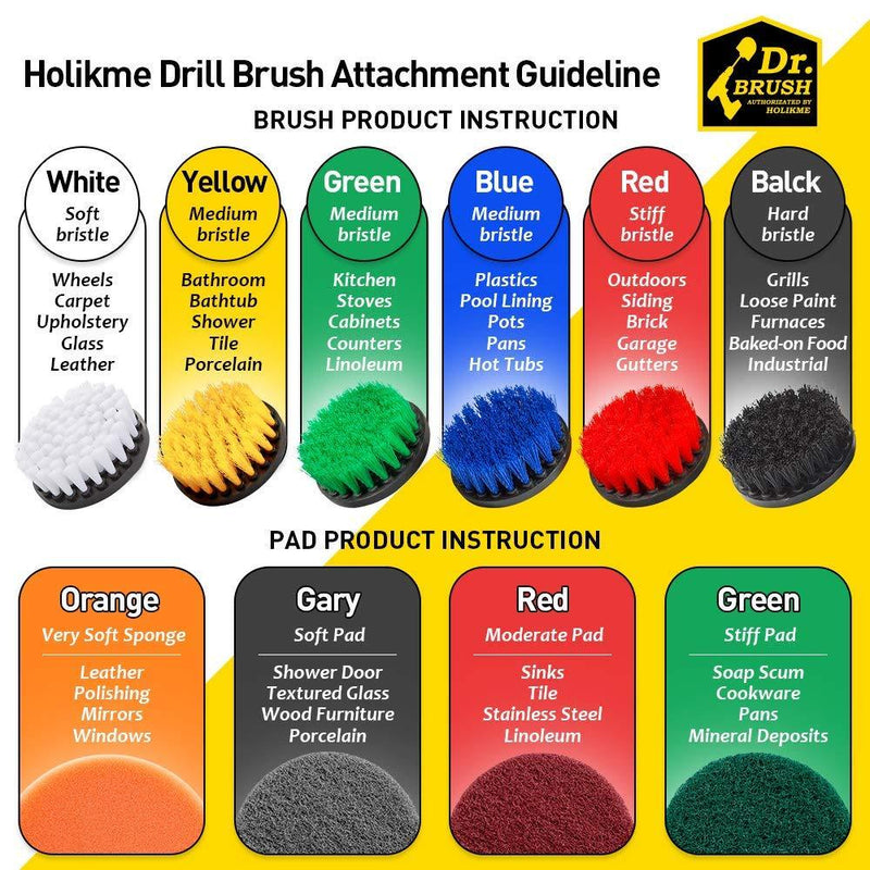 Holikme 8 Piece Drill Brush Attachment Set Scouring Pads Power Scrubber Brush Scrub Pads for Bathroom Surfaces, Floor, Tub, Shower, Grout, Tile, Corners Yellow