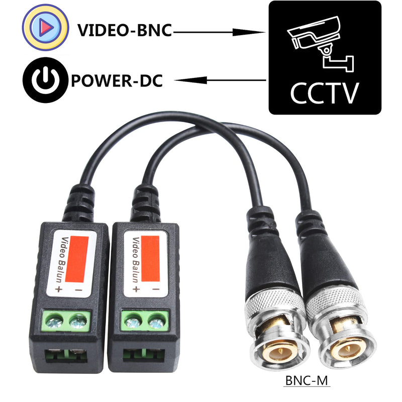 Passive Video Balun Connectors 8 Pairs Cat5 HD Mini CCTV BNC Video Balun Transceiver Cable with Lighting Protection and Coax BNC Connector to RJ45 Terminal for CCTV Surveillance Camera Systems