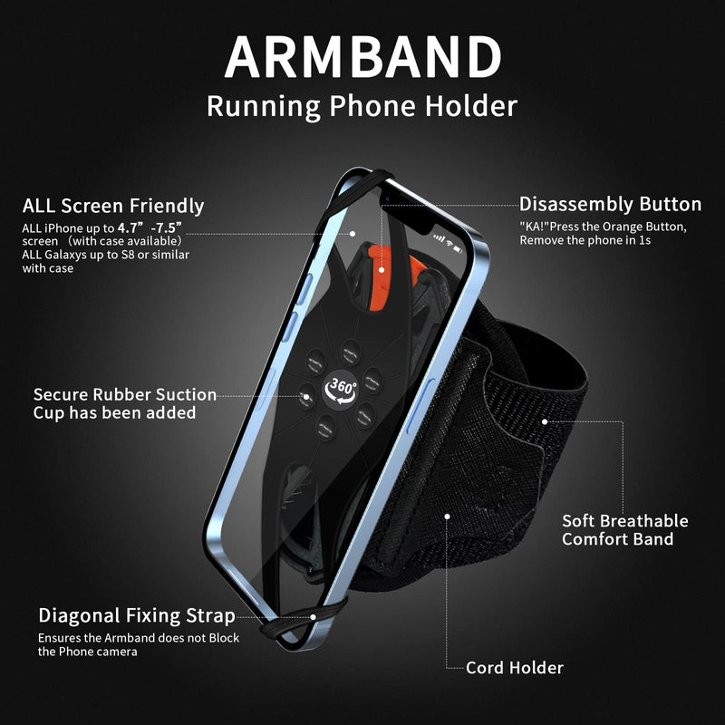 Running Wristband Phone Holder - Optimized2023-360° Rotation & Detachable - Armband for iPhone 14/13/12/Pro/Pro Max/XS/XR/X, Samsung, and More - Fits 4.7''-7.5'' Phones (S) - for Running and Walking