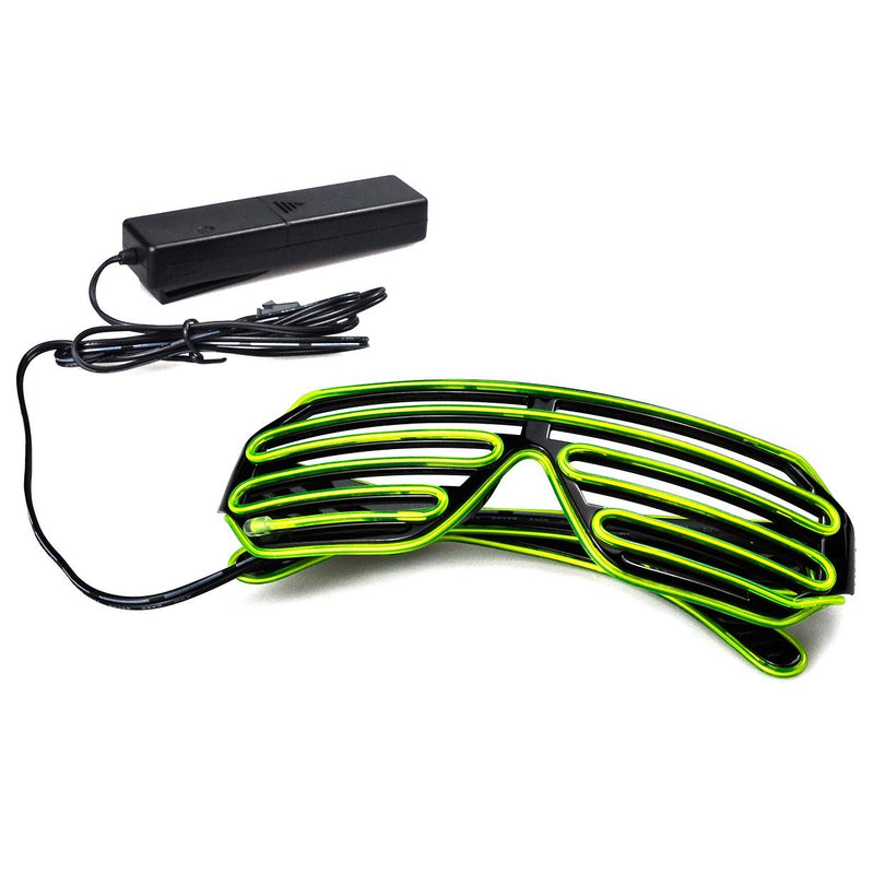 Aquat Glow Flashing Shutter Neon Rave Glasses El Wire LED Sunglasses Light Up DJ Costumes Voice Activated for Party, 80s, EDM RB02 (Light Green, Black Frame) Fluorescent Green
