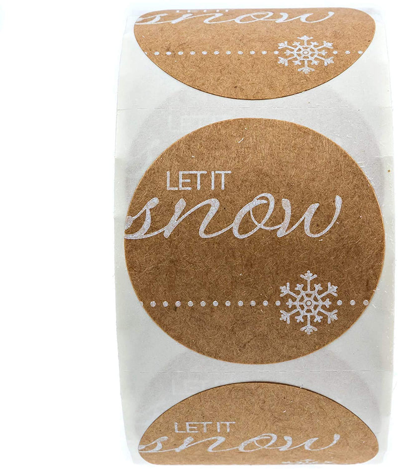 Let It Snow Holiday Stickers / 500 Brown Kraft Labels / 1.5" Christmas Card Envelope Seals