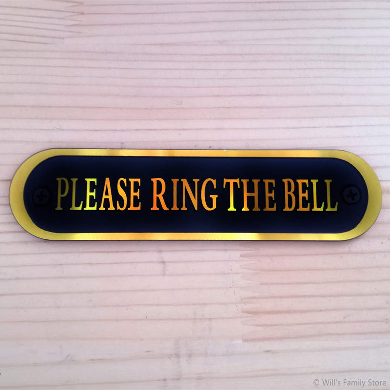 Will's Family Store Please Ring The Bell Aluminum Doorbell Sign Black and Golden 5.5x1.4 inch Black&golden Aluminum with screws