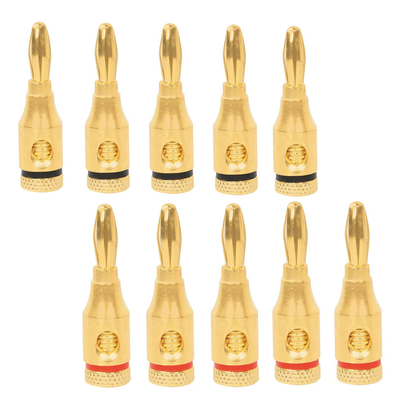 Speaker Banana Plugs 5 Pairs/10 Pcs, 24K Gold Plated Speaker Plug Open Screw Plugs Audio Connector for Speaker Wire, Home Theater, Audio Components, Speaker Wall Plates and Sound Systems 5 Pair