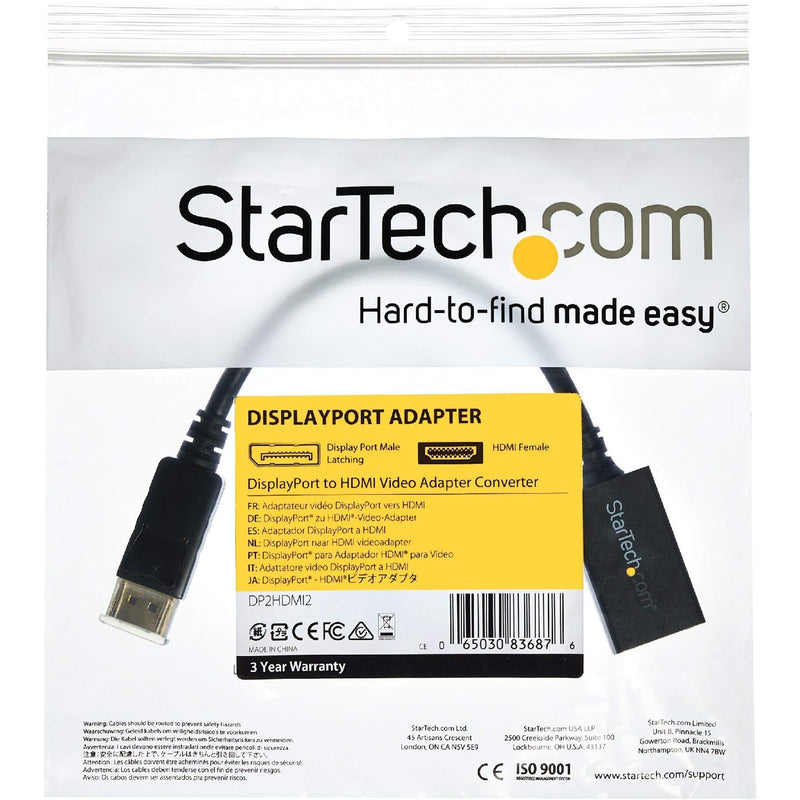 StarTech.com DisplayPort (Male) to HDMI (Female) Adapter Converter - 1920x1200 - Latching DP Connector - DisplayPort Laptop or Desktop to HDMI (Female) to Connect HDMI Monitor/ Video Cable (DP2HDMI2) 8 inches Single