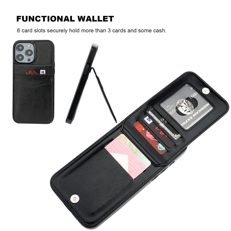 KIHUWEY Compatible with iPhone 14 Pro Max Case Wallet with Credit Card Holder, Flip Premium Leather Magnetic Clasp Kickstand Heavy Duty Protective Cover for iPhone 14 Pro Max 6.7 Inch (Black) Black
