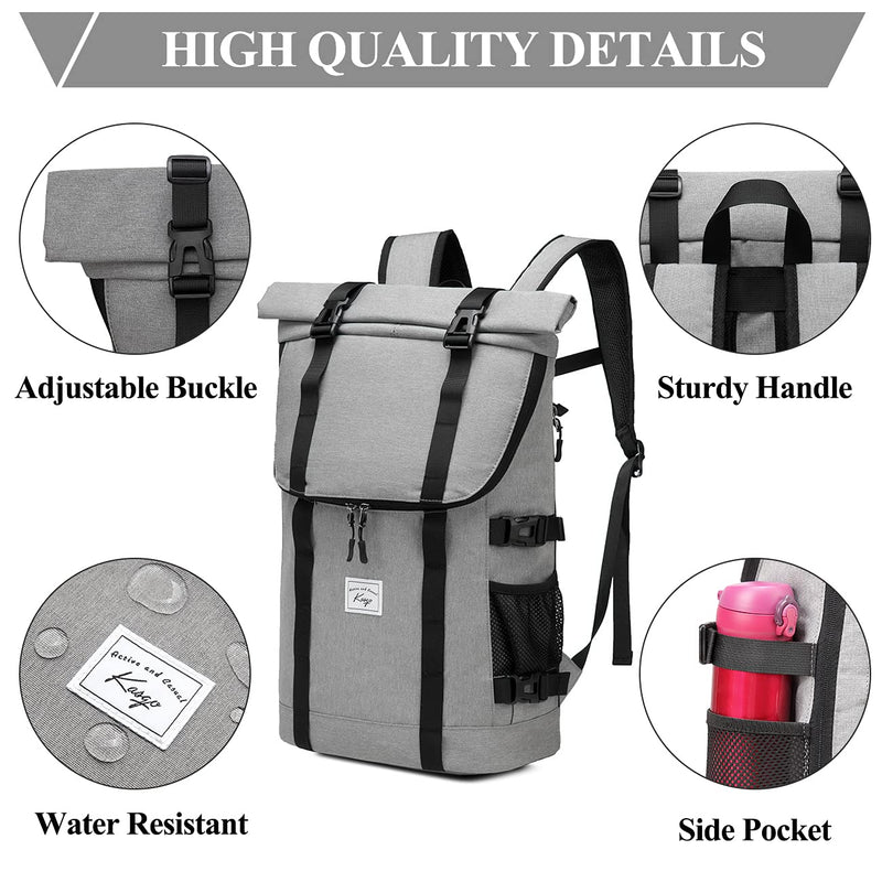 Laptop Backpack for Men Women, Kasqo 17 Inch Large Capacity Water Resistant Multi Pockets Bag, Business Computer Formal Backpack College School Student Casual Bookbag, Light Grey
