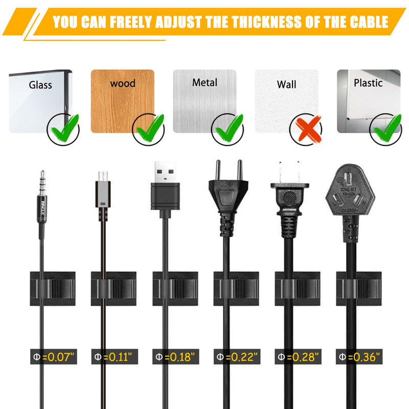 Viaky 30 Black Adjustable Cable Clips, Reusable Buckle Self-Adhesive Wiring Fixing Nylon Bracket Wire Management Suitable for 0.3 Inch Diameter(8mm) Cable for 0-0.3'' cable 30black0.3inch