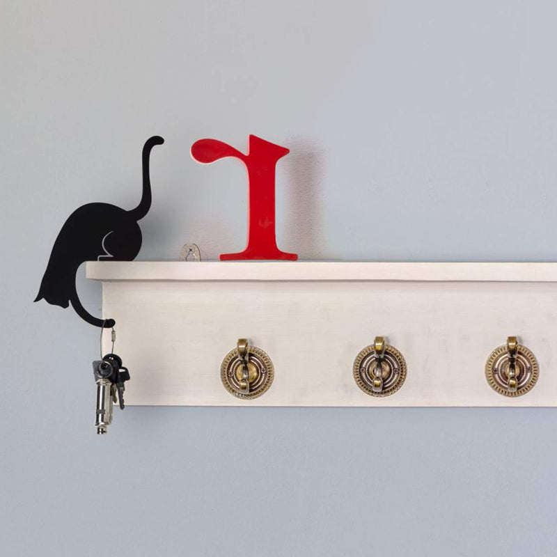 Black Metal Cat Hanger - Decorative Cat Figurine - Gift for Cat Lovers - Balance Hanger - Gravity Hook Black