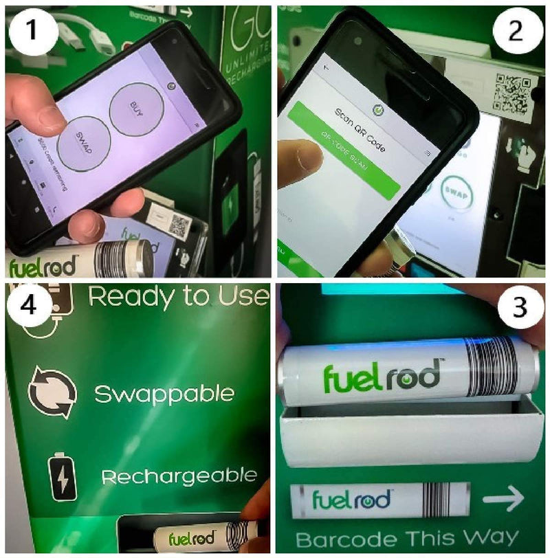 FuelRod Portable Charger Kit - Pack of 2 - Includes All Cables & Adapters Compatible with All Tablets & Smart Phones, Rechargeable Backup Power Bank, Swap for Charged Rod at Kiosk White