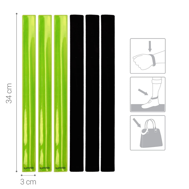 kwmobile Reflective Slap Bands (Set of 6) - Hi Vis Reflector Snap Band Strips - High Viz Armband Strip Bracelets for Running, Cycling, Walking yellow