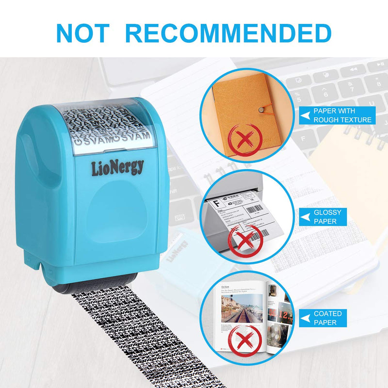 Identity Protection Roller Stamp LioNergy Wide Roller Identity Theft Prevention Security Stamp (Blue Roller Stamp with 3 Refills)