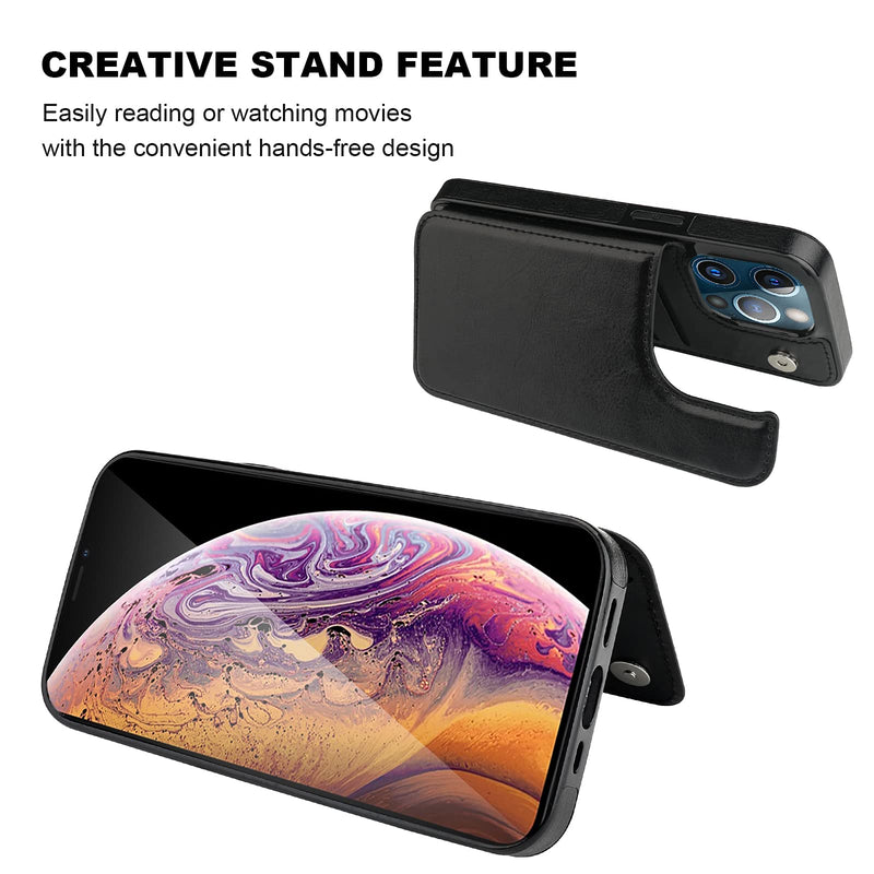 ONETOP Compatible with iPhone 13 Pro Max Wallet Case with Card Holder,PU Leather Kickstand Card Slots Case, Double Magnetic Clasp and Durable Shockproof Cover 6.7 Inch(Black) Black