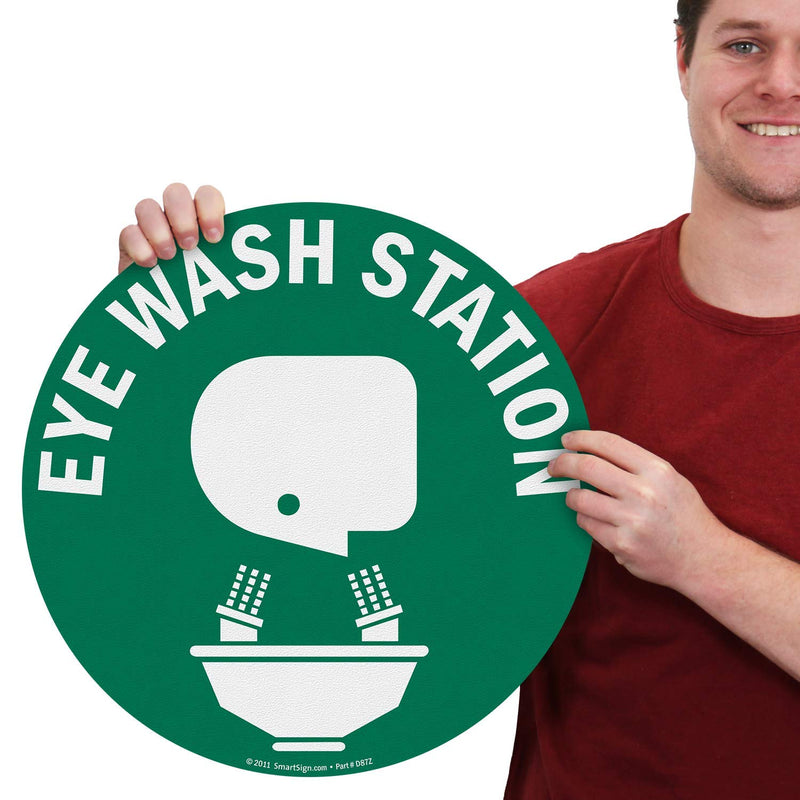 SmartSign - SF-0159-FO-17 "Eye Wash Station" Anti Slip Adhesive Floor Sign | 17" x 17" White on Green