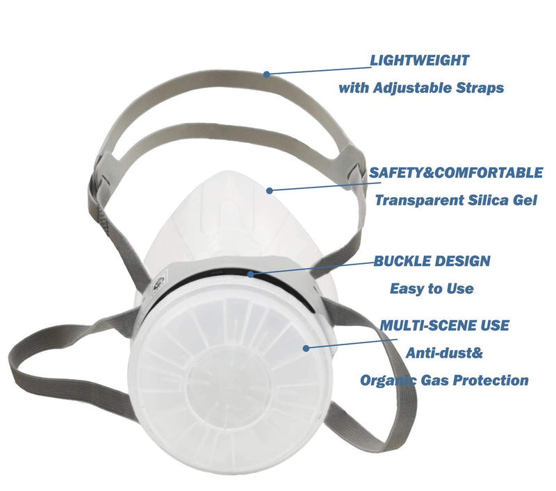 Half Face Reusable Respirator Spray Paint Gas Mask Respiratory Protection Multi-Purpose Dustproof Respirator,Medium(Mask+1 Pack Cartridge)