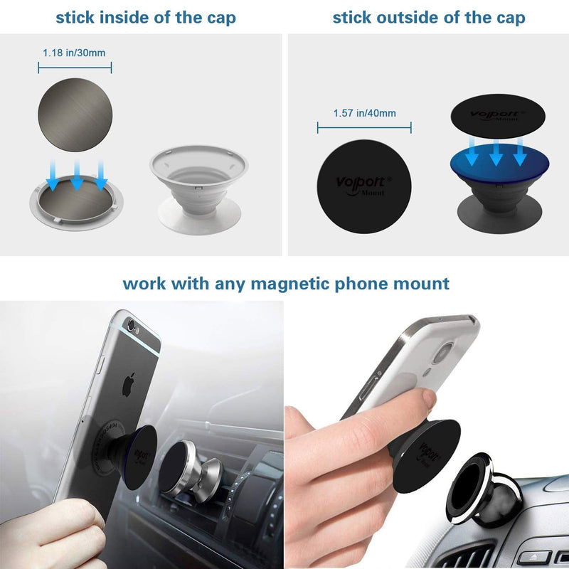 VOLPORT Mount Metal Plates Replacement 6pcs for Magnetic Phone Magnet Car Mount, Phone 3M Strong MagicPlate Metal Disc Sticker Adhesive Round for Magnet Cell Phone Holder Grip(Pops Stand Not Included)