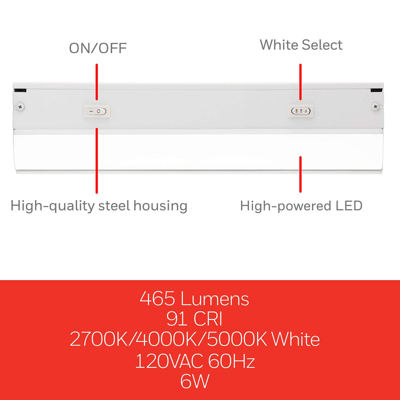 UltraPro 12in. Direct Wire LED Light Fixture, Selectable White, Selectable Brightness, LED Light Strip, Under Cabinet Lighting, 45366 12 in.