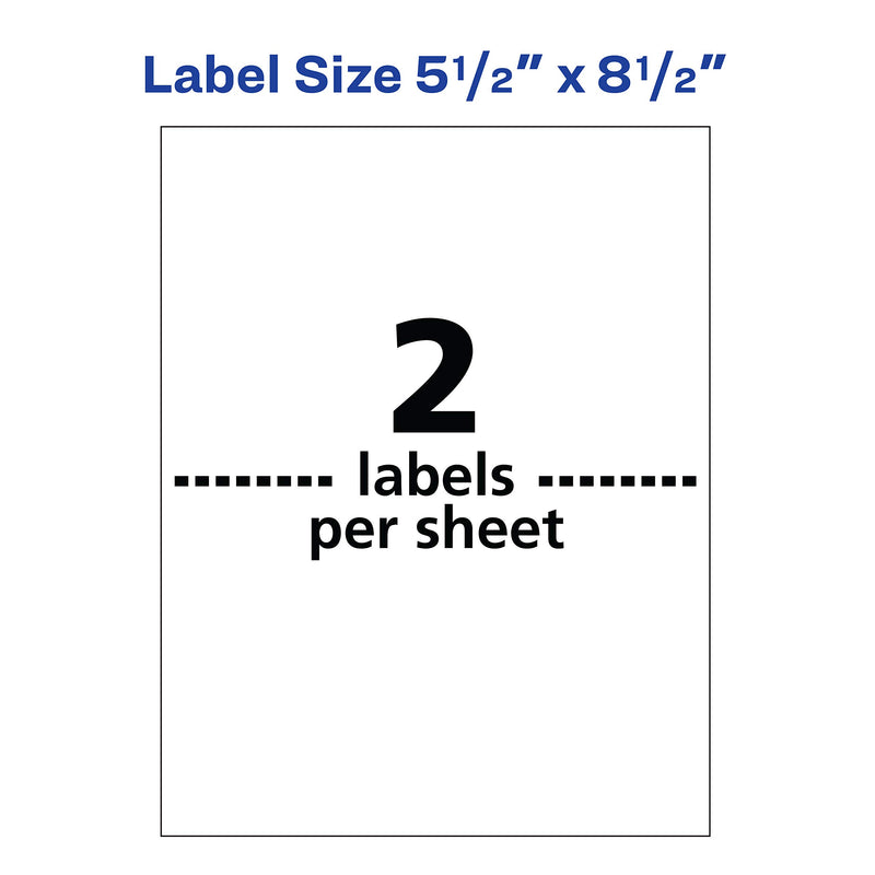 Avery Waterproof Labels with Ultrahold Permanent Adhesive, 5.5" x 8.5", 20 Labels for Laser Printers (15516) , White