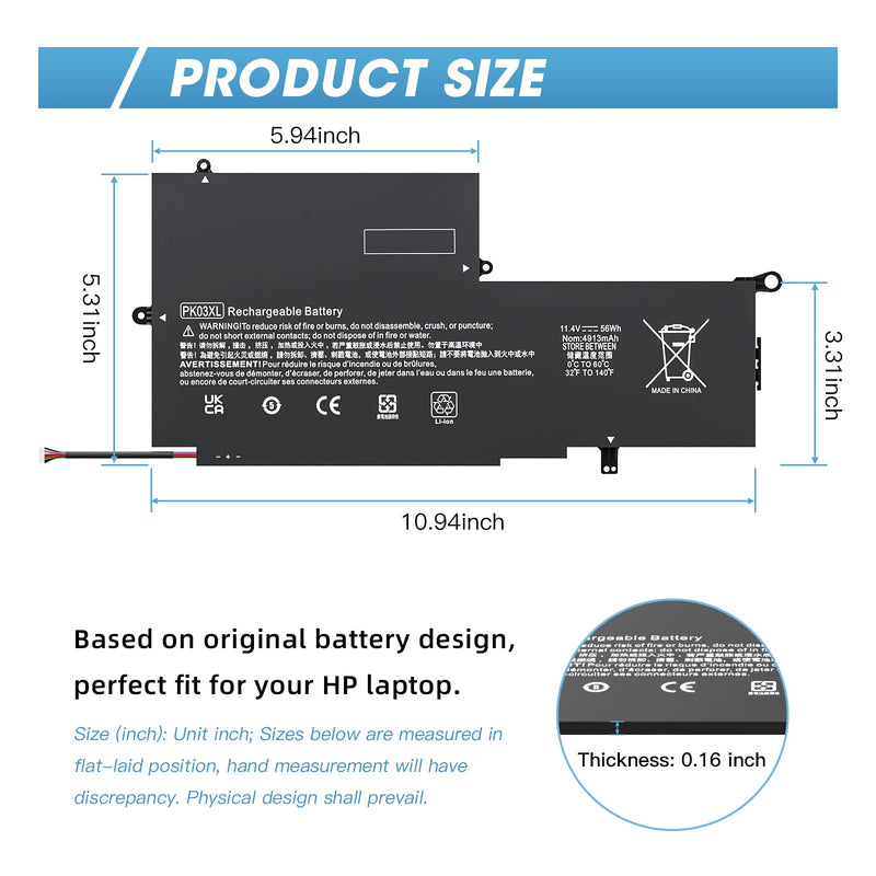 PK03XL Laptop Replacement 789116-005 788237-2C3 Battery for HP Spectre X360 13-4003DX 13-4002DX 13-4103DX 13-4101DX 13-4102DX 13-4116DX 13-4193DX 13T-4000 13-4005DX for Envy X360 13-Y0XX 13-Y023CL