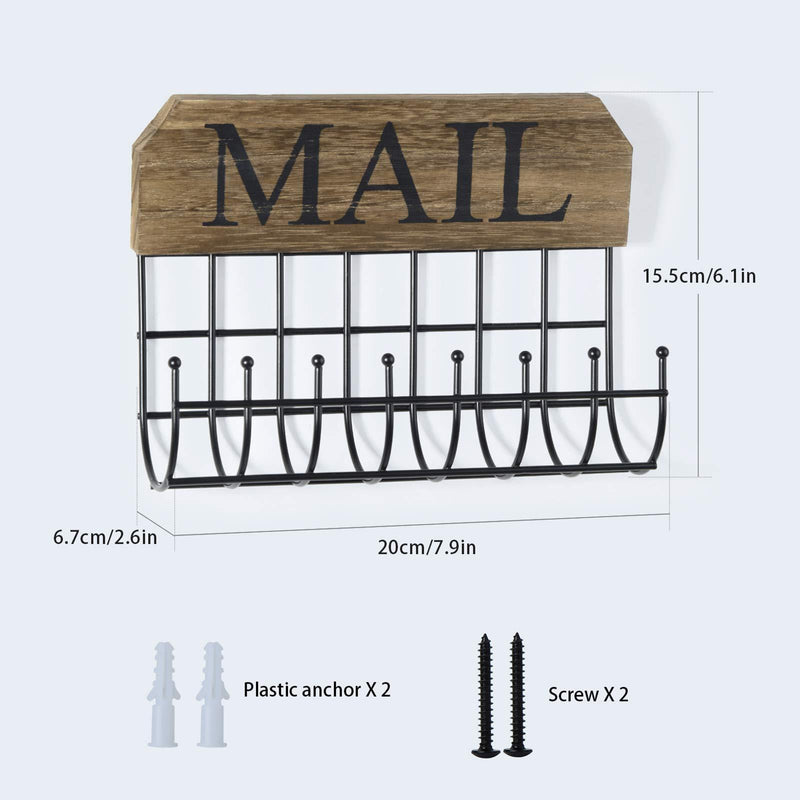 SRIWATANA Rustic Mail Holder Organizer, Key Holder Wall Mount Mail Sorter for Hallway Foyer and Home Decoration - Carbonized Black