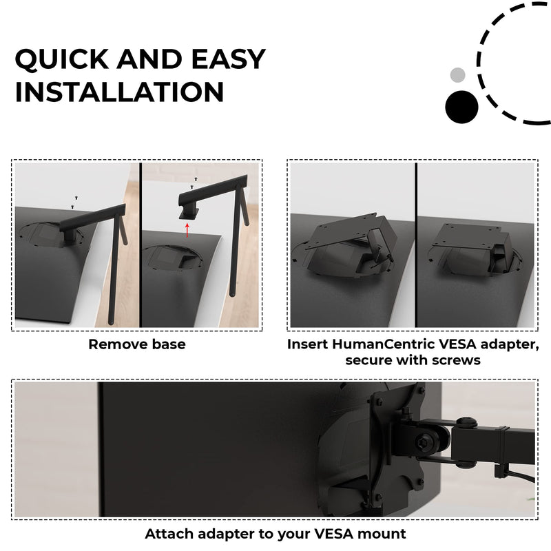 HumanCentric VESA Mount Adapter for Samsung Curved Monitors U32R590, U32R590C, U32R592, and U32R591, VESA Adapter Bracket Mounts Monitor to VESA Stand, Arm or Desk Mount with 75x75 or 100x100 mm