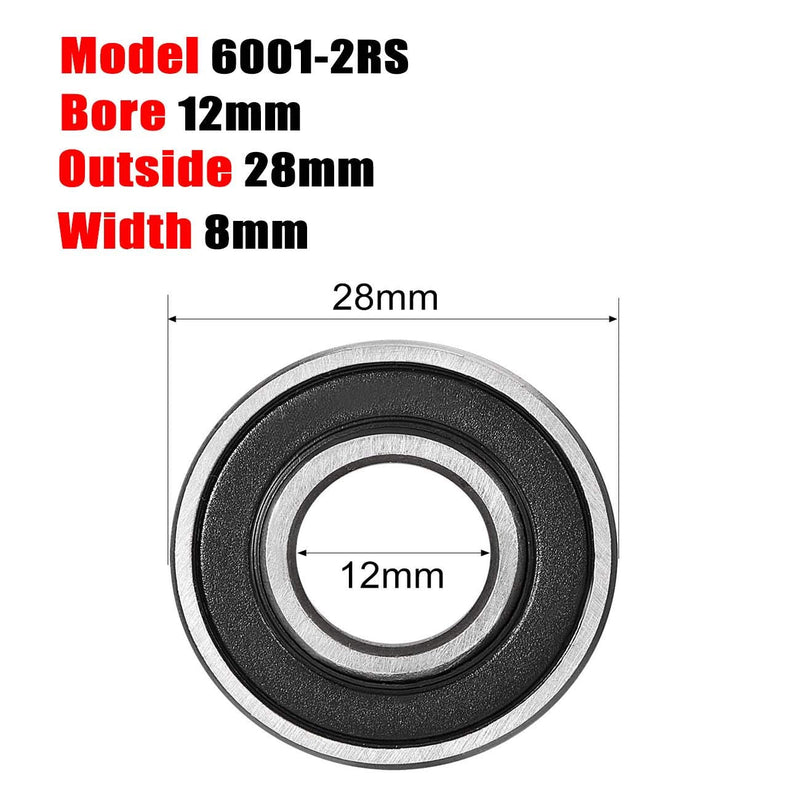 Donepart 6001-2RS Ball Bearing 6001 Bearing Small Bearing 12mm ID 28mm OD 8mm Width ABEC3 High Speed Double Sealed Bearings for Electric Motor, Wheels, Bike, Mower, Spinners (2 Pack) 6001-2RS(2pcs)